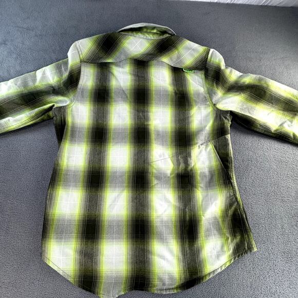 OFF the Grid Women's Bailey Technical Flannel Shirt Medium Lime Green Gray Plaid - Picture 8 of 13